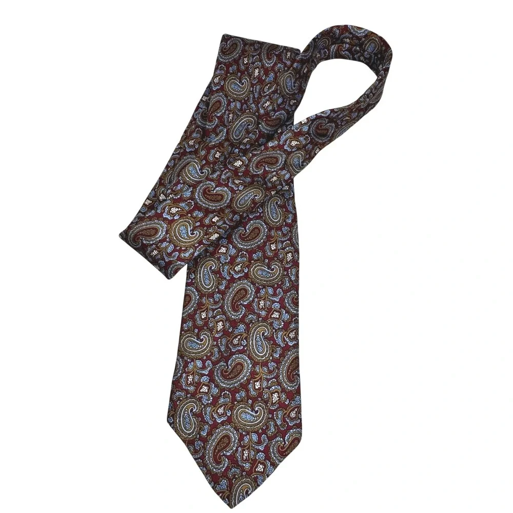 Christian Dior brown‎ blue paisley silk tie